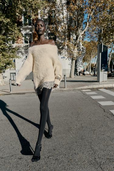 سترة محاكة ممزوجة بالدانتيل - خَام الخاص بـ Zara