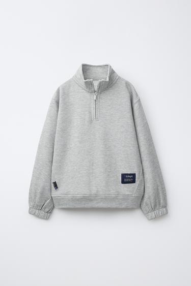 SWEATSHIRT WITH LABEL APPLIQUÉ - Grey marl by Zara