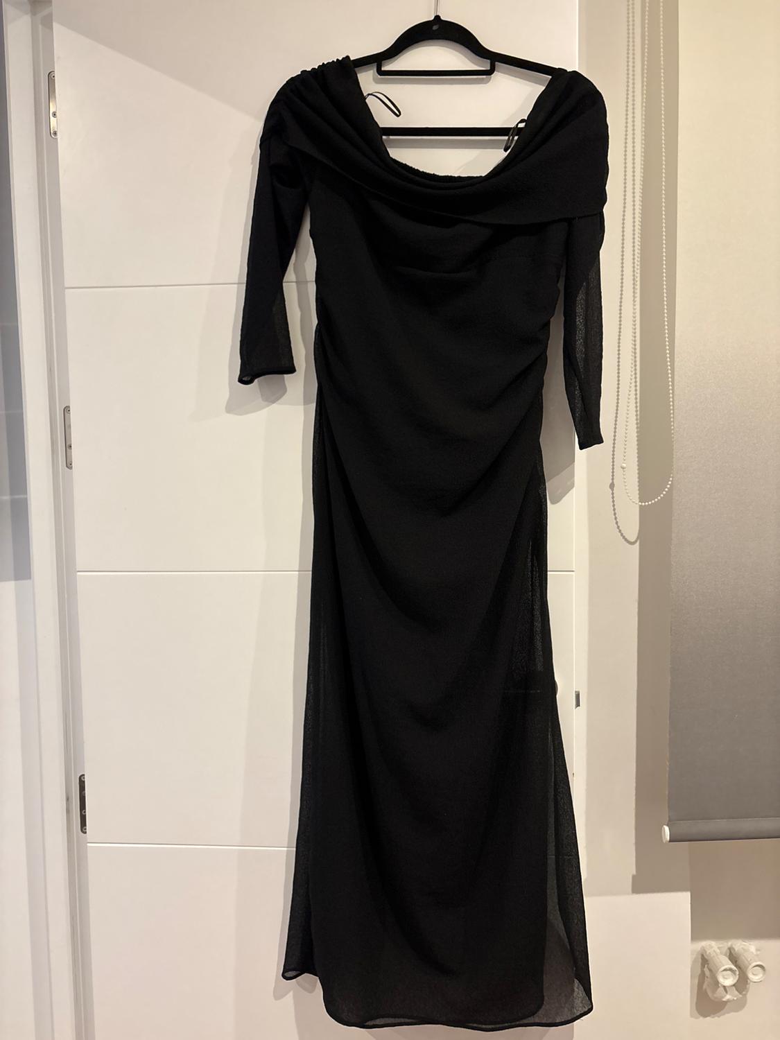 DRAPED OFF-THE-SHOULDER MIDI DRESS