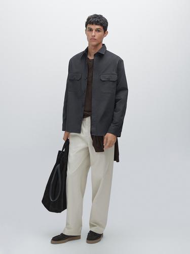 Zara Cotton blend overshirt with pockets - Navy blue - Image 0