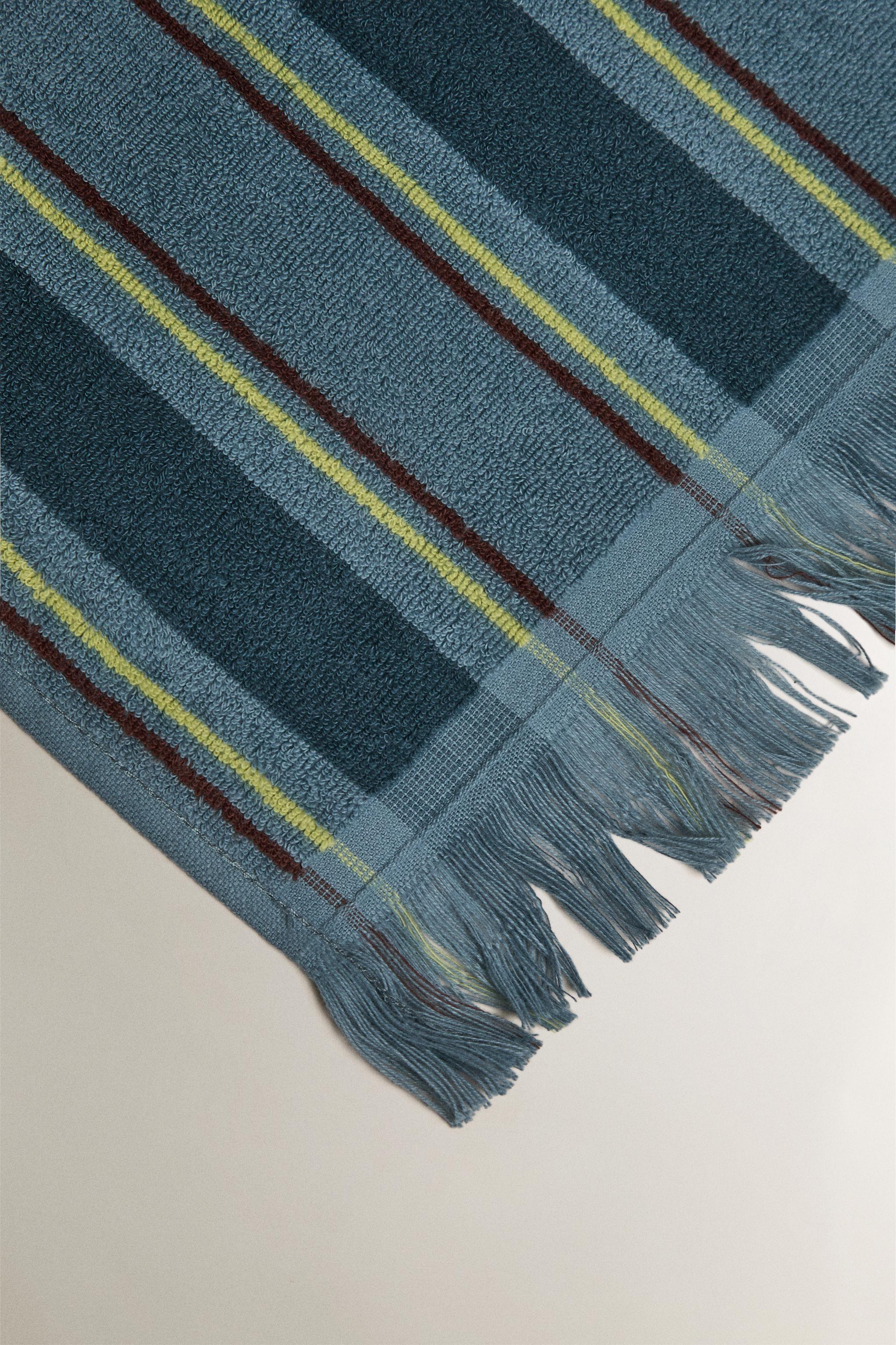 KIDS' STRIPED COTTON BEACH TOWEL — Blue