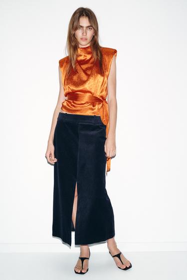 STRAIGHT CORDUROY MIDI SKIRT - Navy blue by Zara