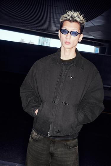 Zara 短版合身扣袢夾克 - 灰色