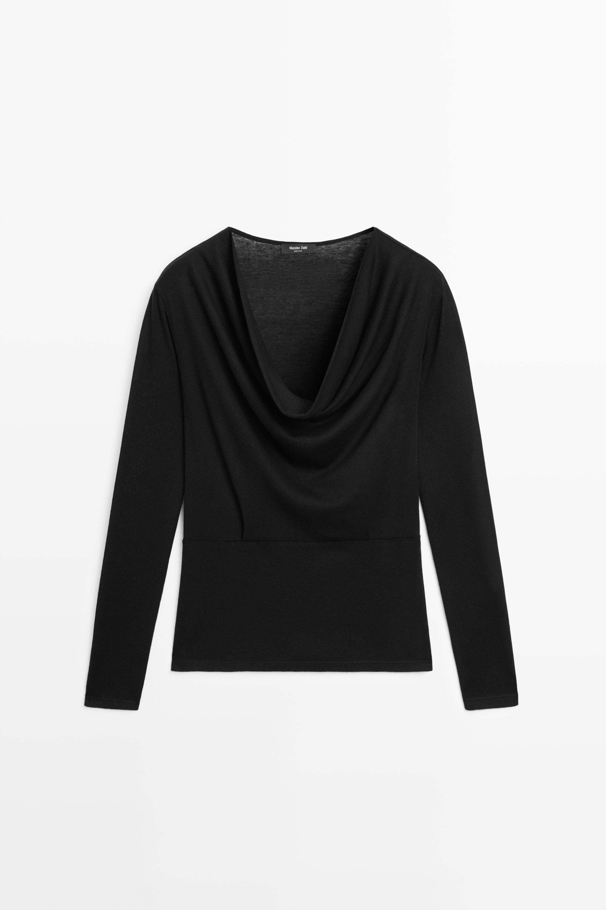 Long sleeve top with draped neckline