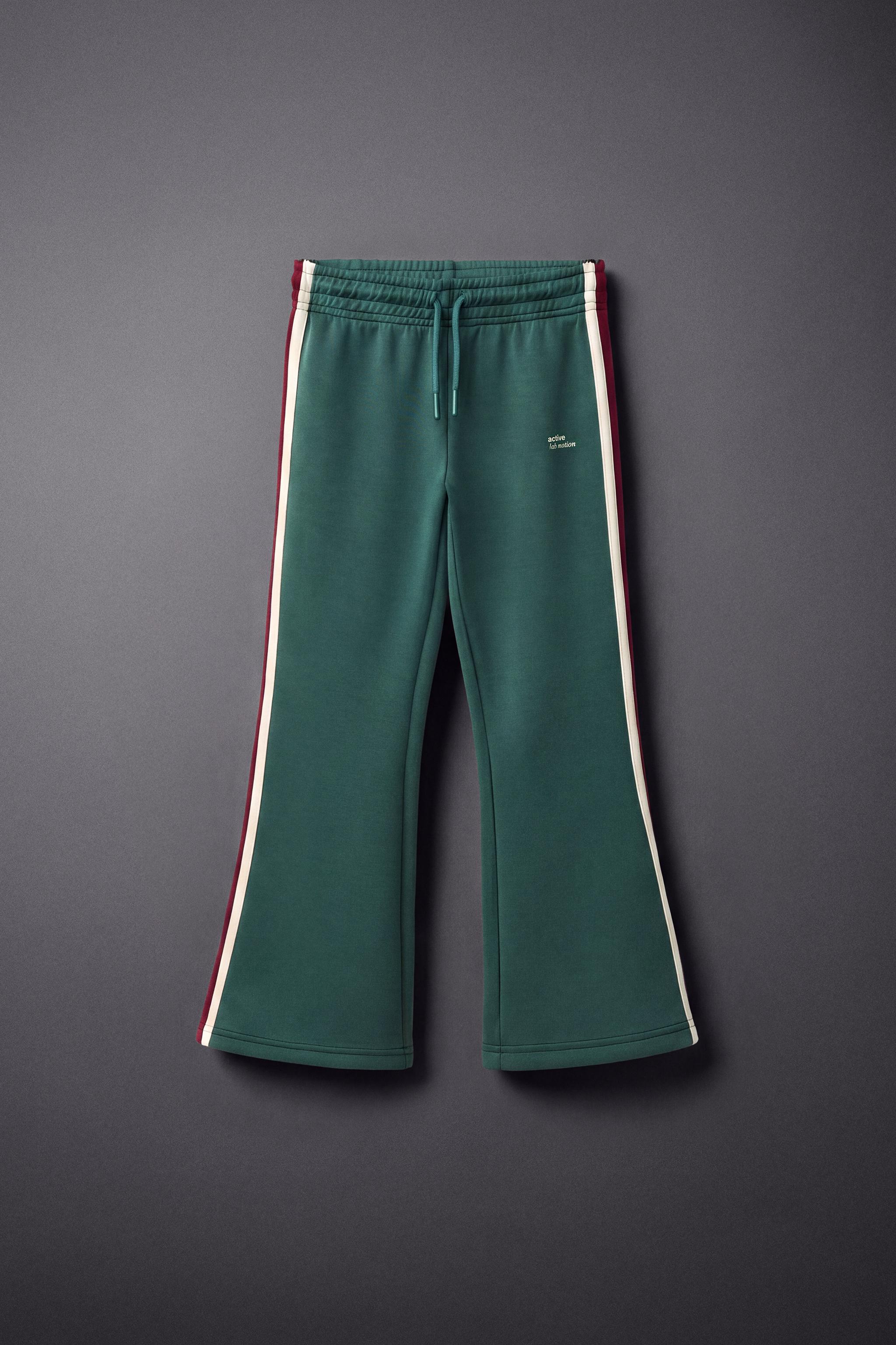 COLOR-BLOCK SPORTY FLARE PANTS — Green / Blue