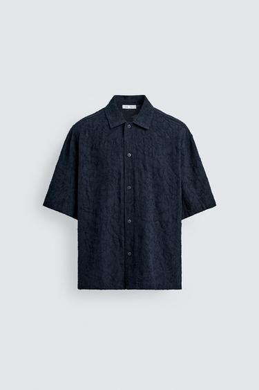 Zara TEXTURED JACQUARD SHIRT - Navy blue
