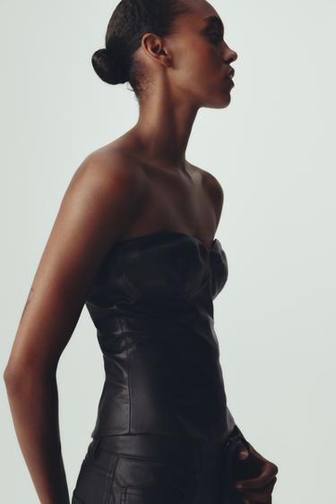 TOP CORSÉ EFECTO PIEL - Negro de Zara