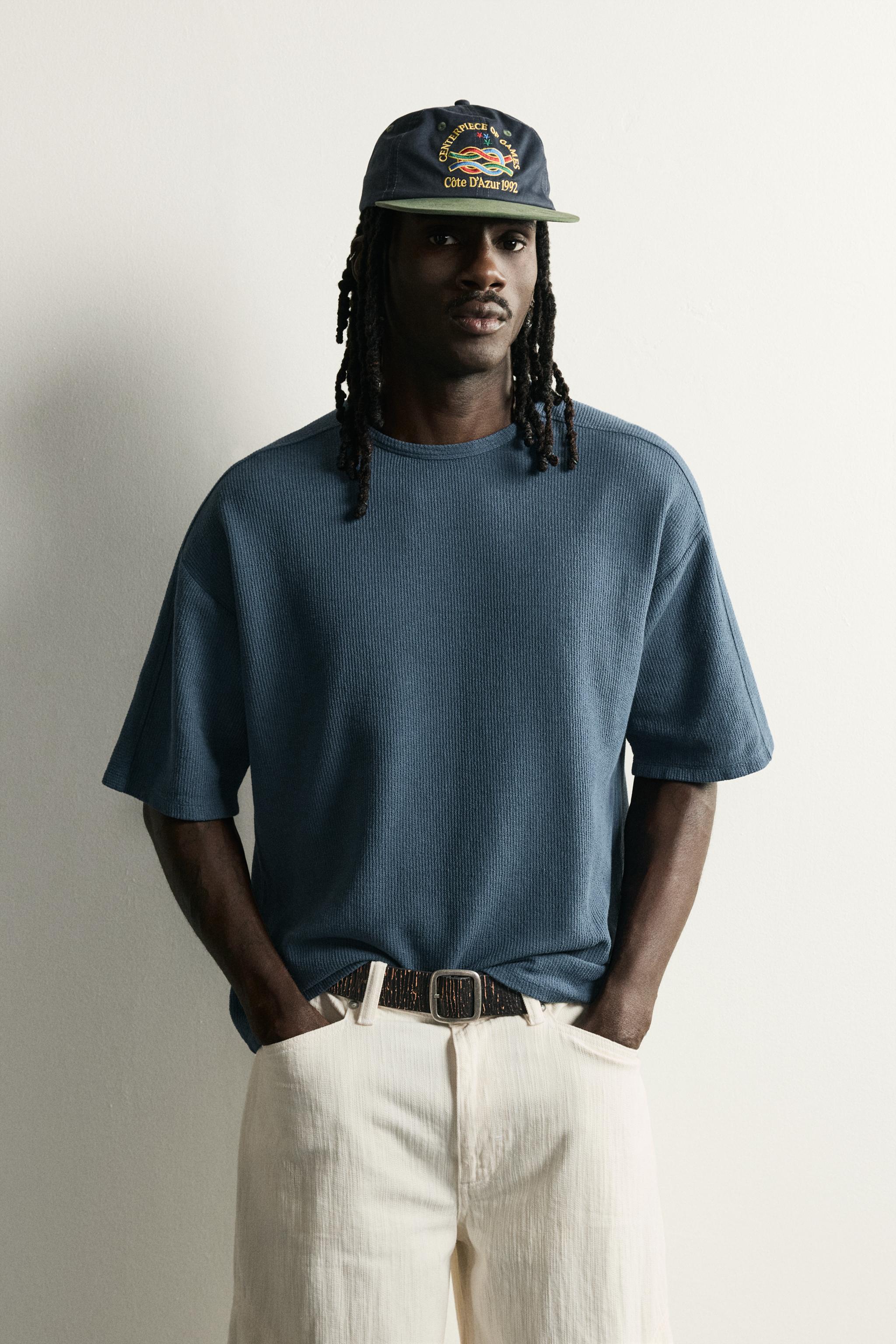 WASHED PRINTED KNIT T-SHIRT — Navy blue