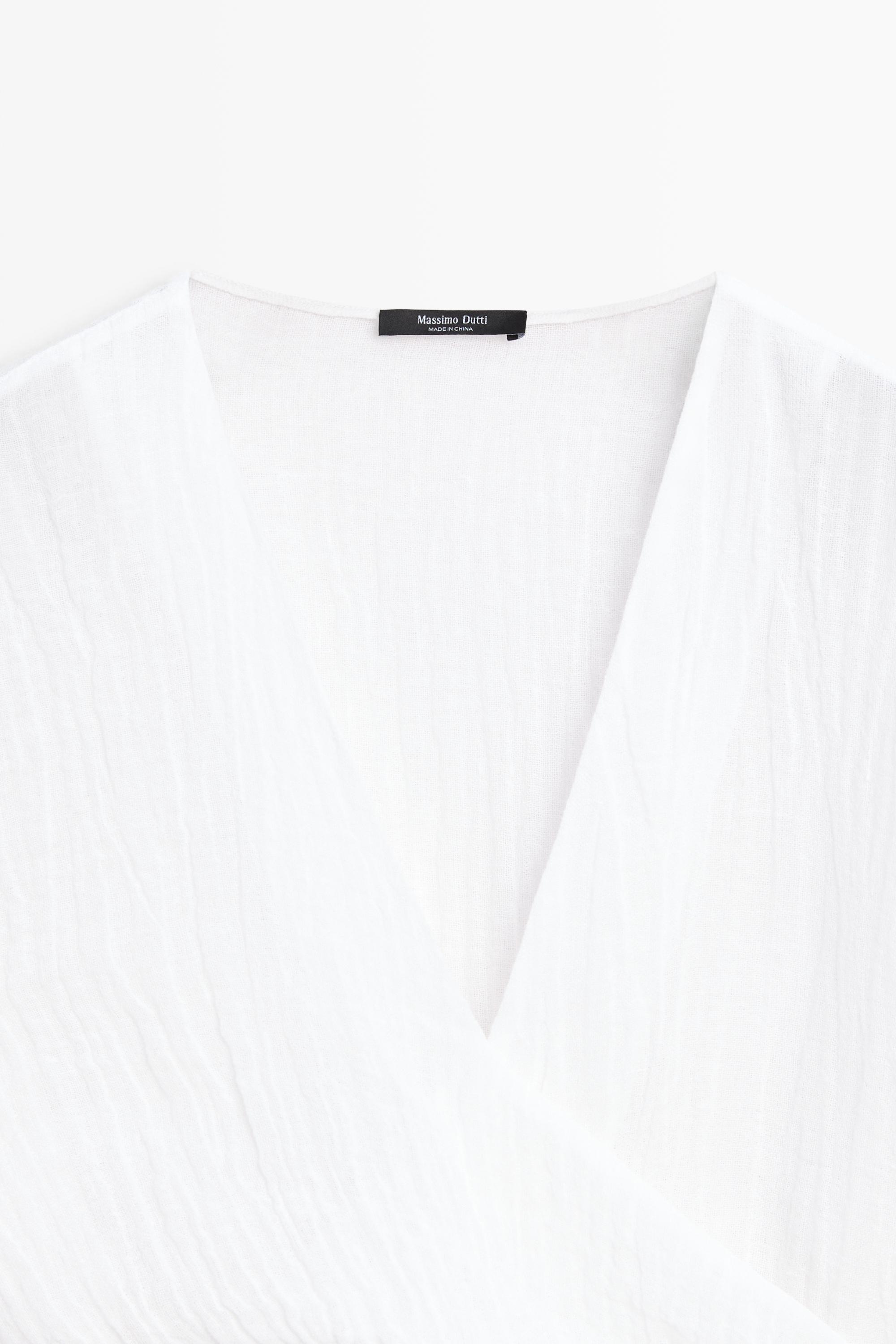 Linen blend blouse with sash belt