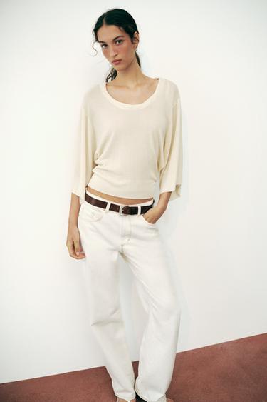 JERSEY PUNTO ESCOTE REDONDO FRUNCIDO - Crudo de Zara