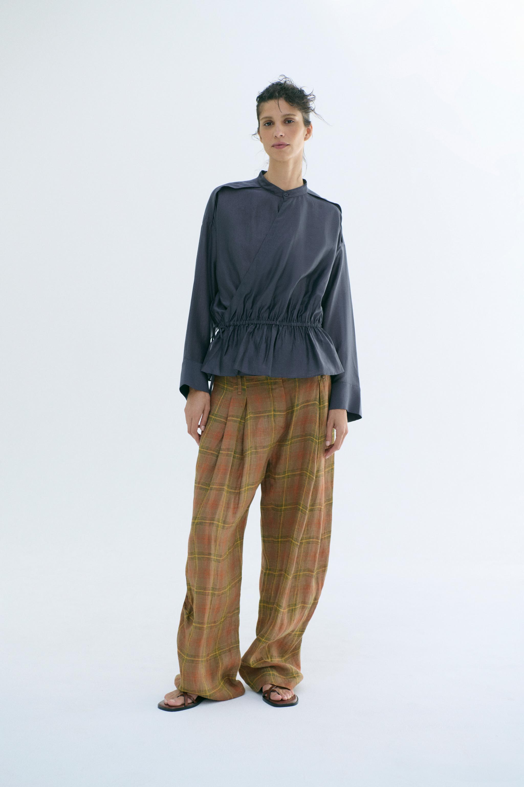 Женские брюки Zara ZW COLLECTION LINEN CHECK PANTS