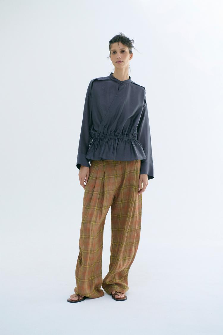 ZW COLLECTION LINEN CHECK PANTS — Orange