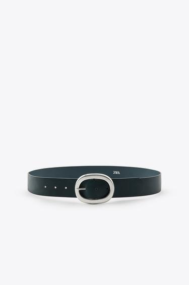CINTURÓN PIEL HEBILLA OVALADA - Azul de Zara