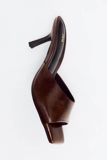 LEATHER MULE HIGH-HEEL SANDALS - Brown by Zara