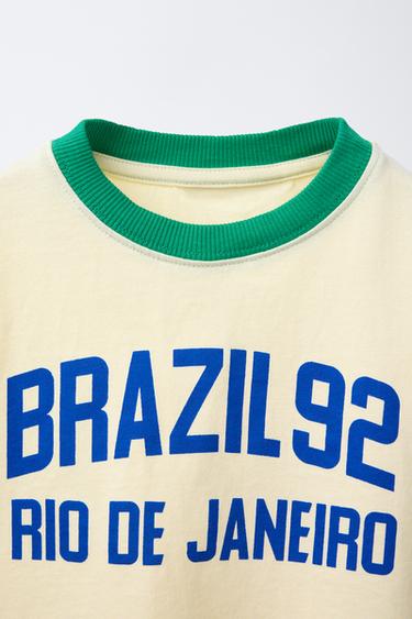 T-SHIRT WITH CONTRAST SLOGAN TRIM - Light yellow by Zara - Image 2