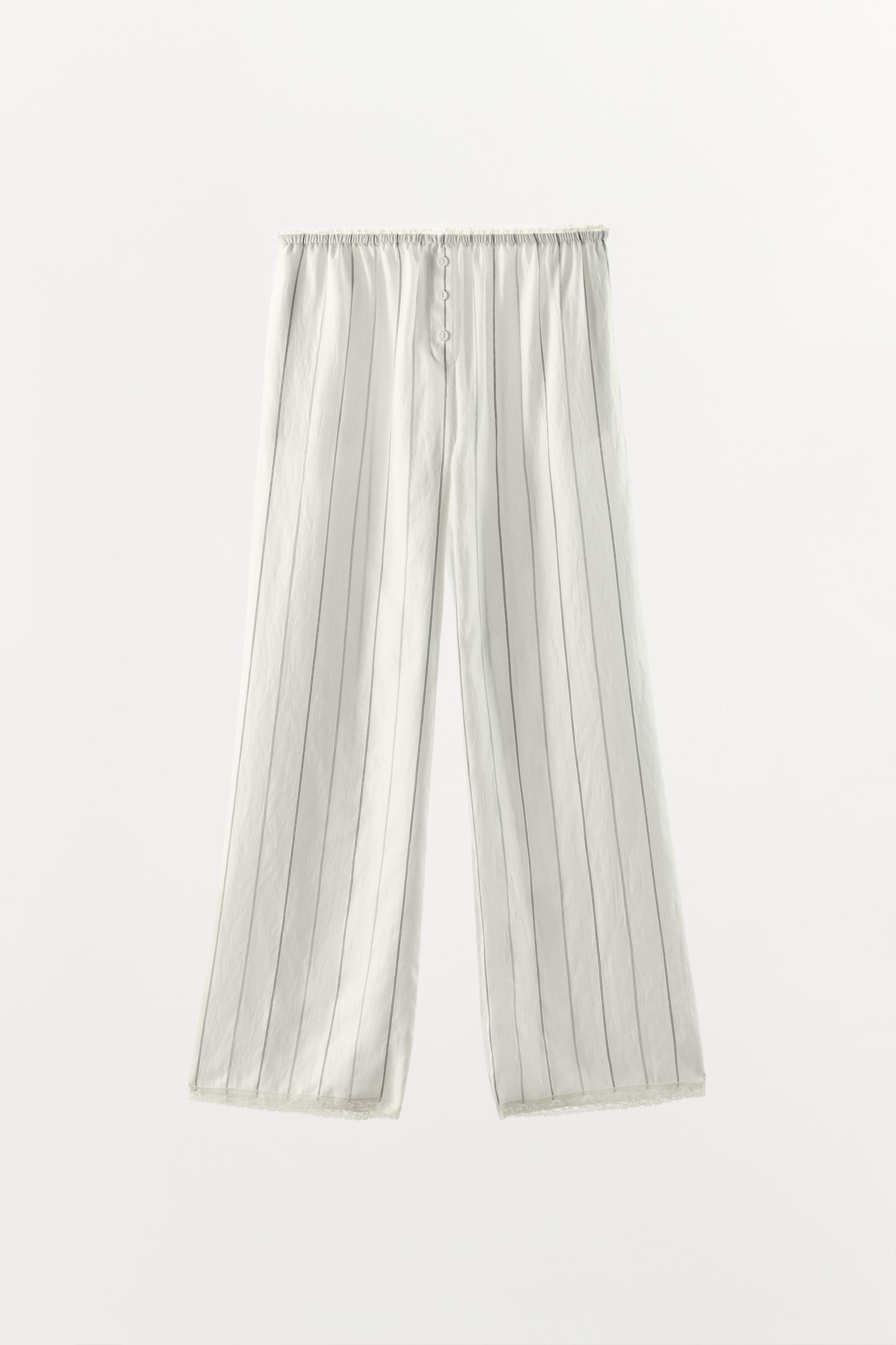 PANTALON À RAYURES ET DENTELLE