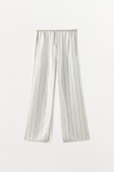 STRIPED LACE TRIM TROUSERS - White by Zara - Image 1