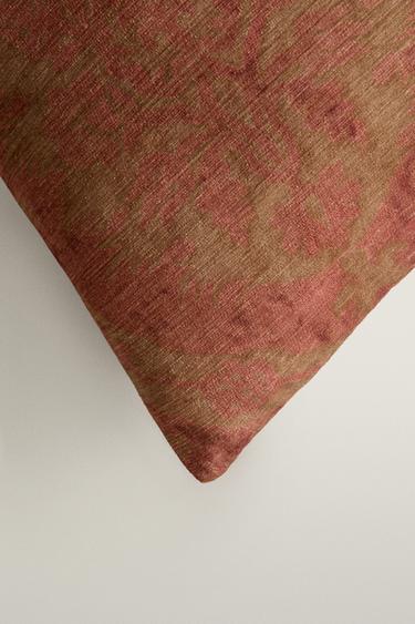 PRINTED VELVET THROW PILLOW COVER — Pink 2