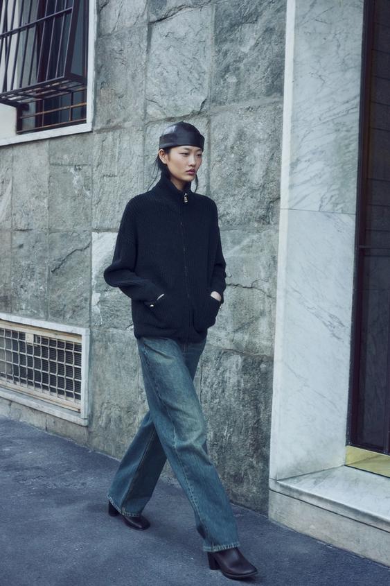 Zara LONG KNIT JACKET - Navy blue - Image 0