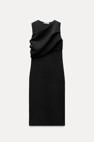 VESTIDO ESTOLA PUNTO LISO - Gris de Zara