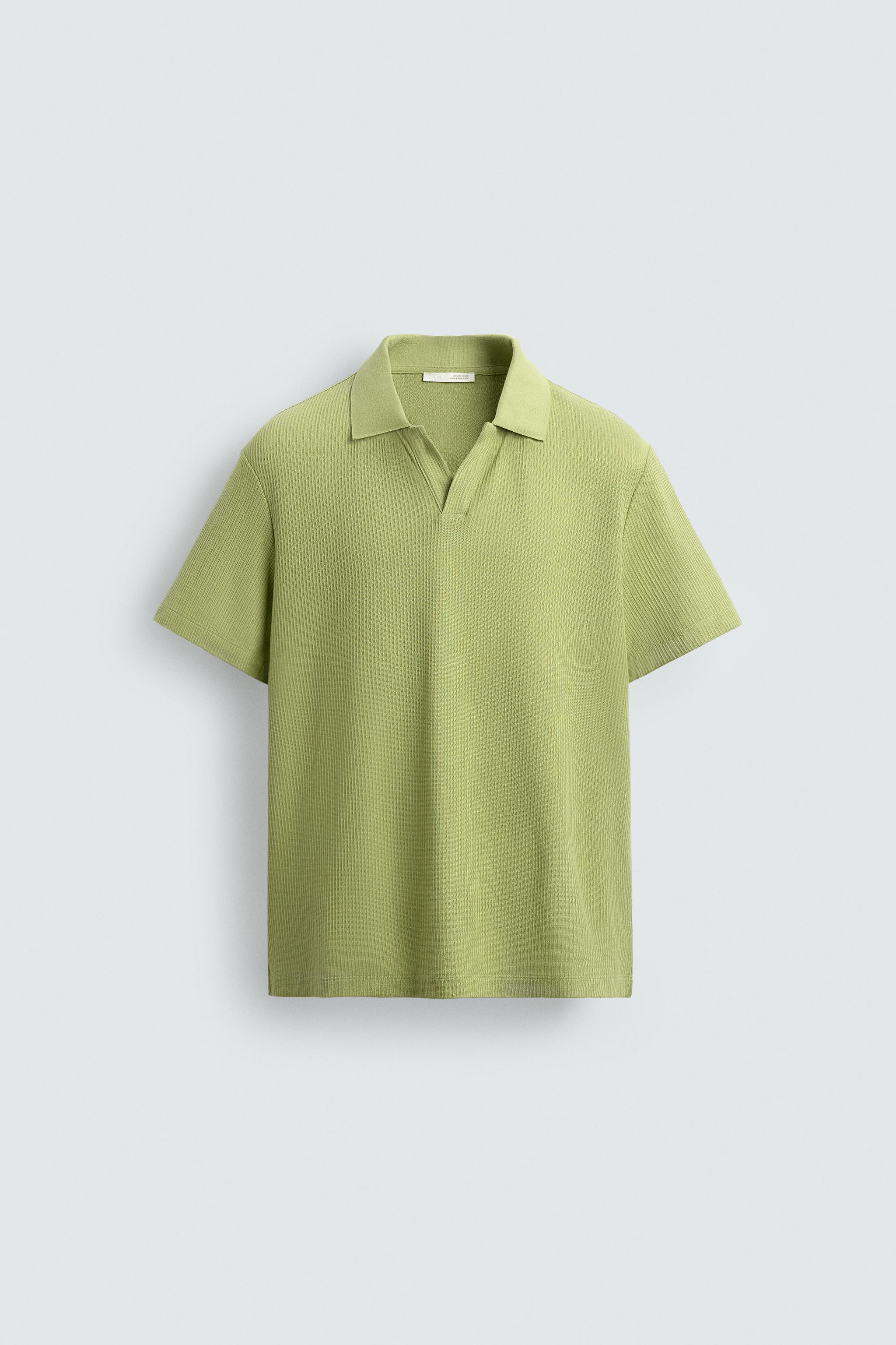 REGULAR FIT COTTON TEXTURED POLO SHIRT — Lime