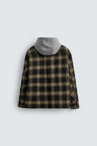 HOODED CHECK OVERSHIRT - Black / Green by Zara - Image 8