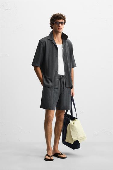 JACQUARD TEXTURED BERMUDA SHORTS - Anthracite grey by Zara