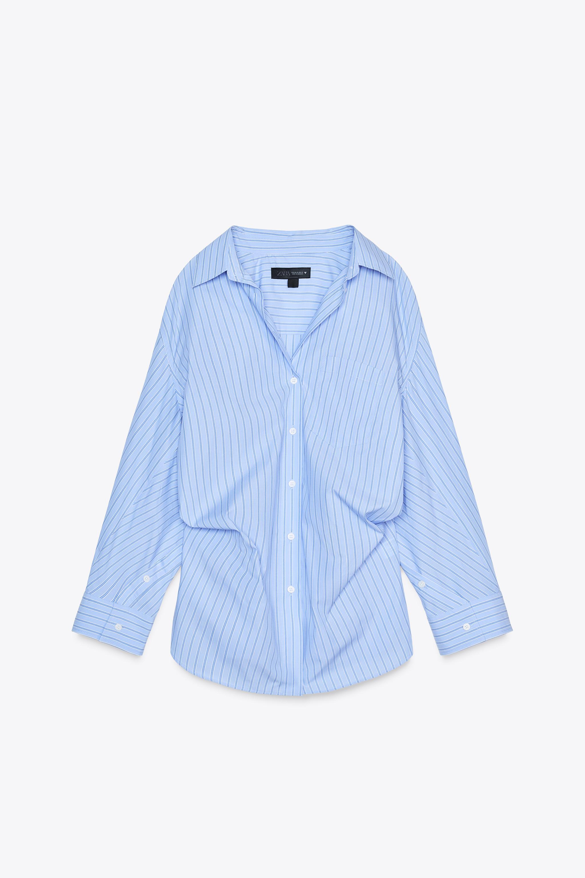 オーバーサイズ ストライプ柄ポプリンシャツ - ブルー | ZARA