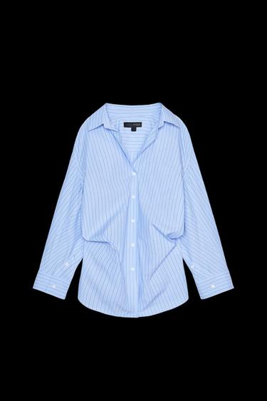 CAMISA POPELÍN OVERSIZE RAYAS - Azul de Zara - Imagen 0