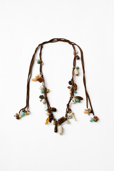 Zara MULTIPOSITION CORD NECKLACE WITH STONES - Brown
