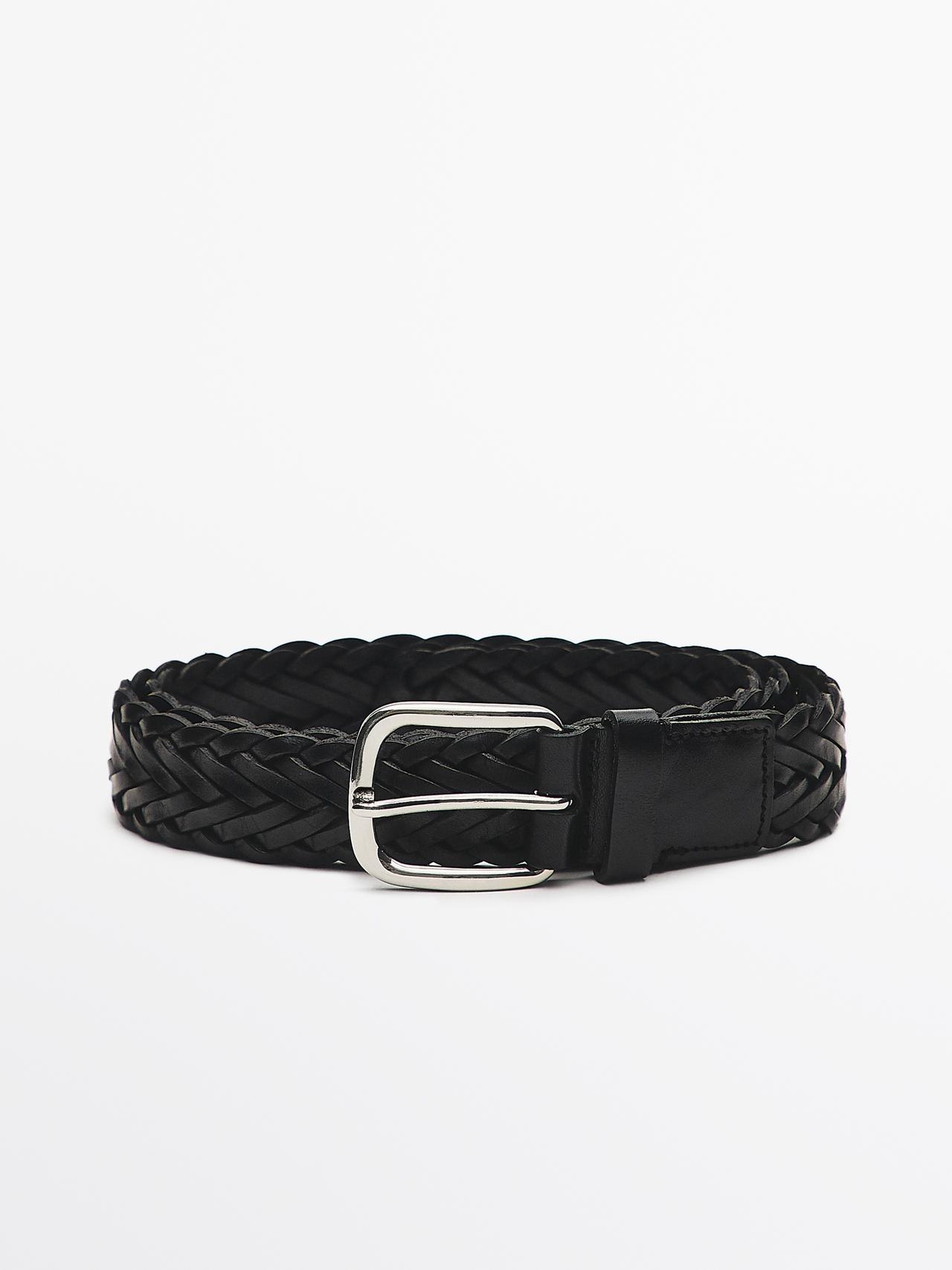 Braided nappa leather belt — Black