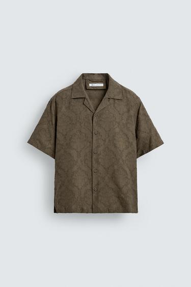 CAMISA RELAXED FIT JACQUARD TEXTURA - kaki-med de Zara