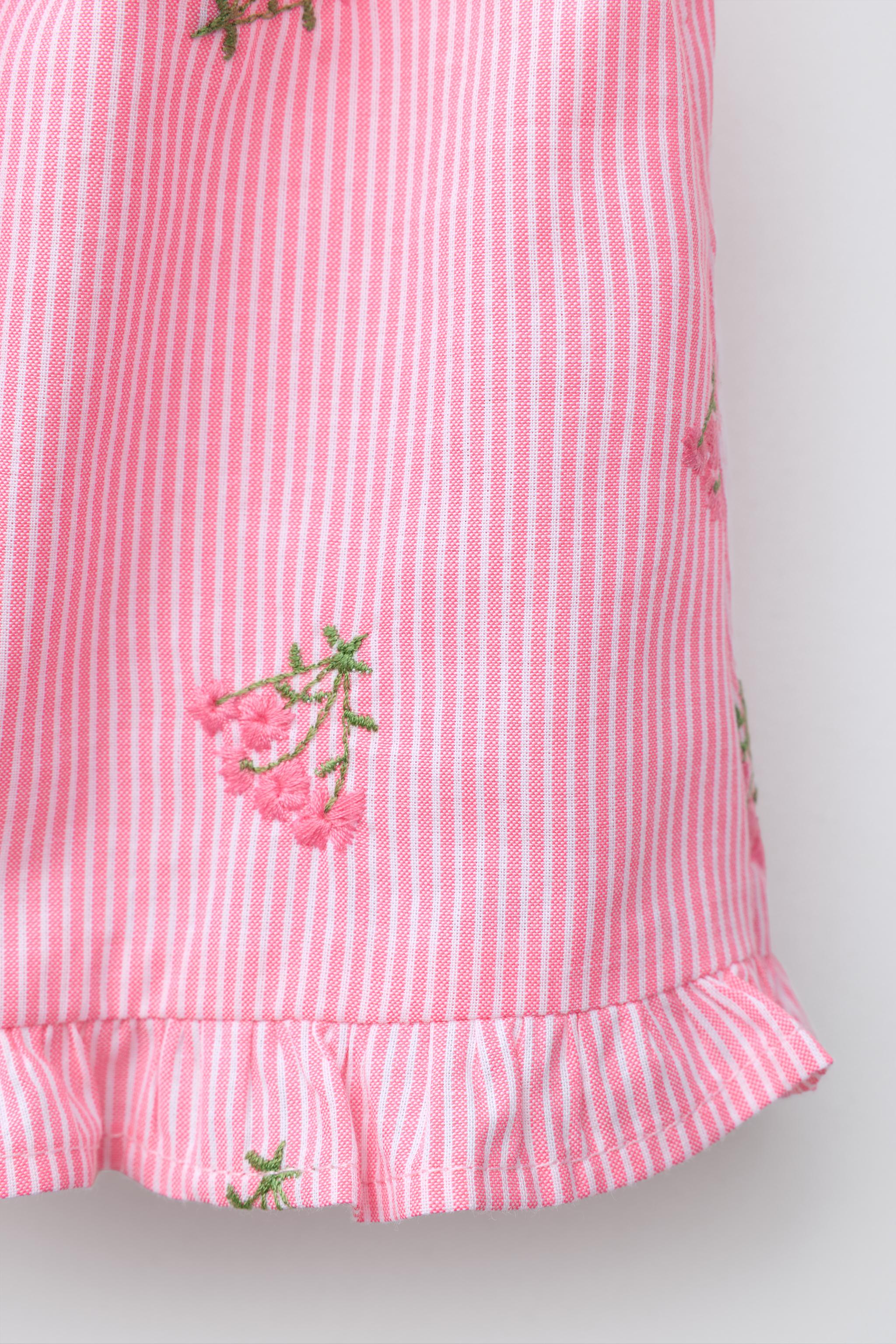 STRIPED EMBROIDERED FLOWER SHORTS - Pink | ZARA United States