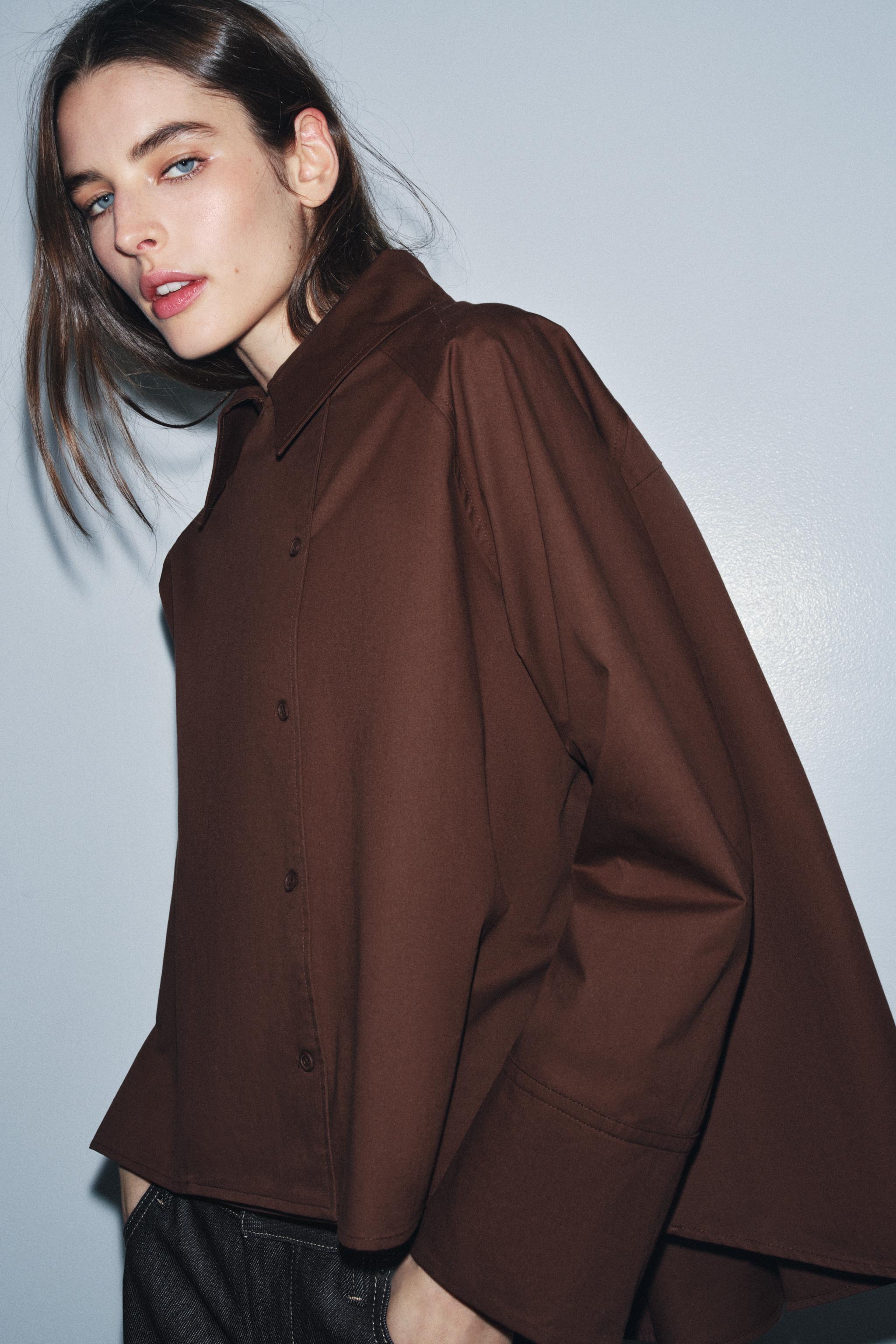 ZW COLLECTION OVERSIZED PLEATED SHIRT - Brown | ZARA United States