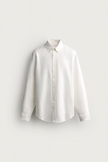 Zara 100% LINEN REGULAR FIT SHIRT - White