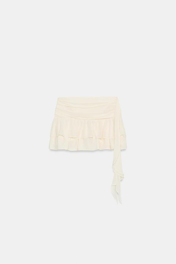 FALDA PANTALÓN VOLANTES - Crudo de Zara - Imagen 0