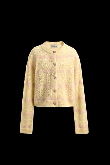 Zara OPENWORK CARDINGAN HARRY LAMBERT FOR ZARA X DISNEY - Pastel yellow