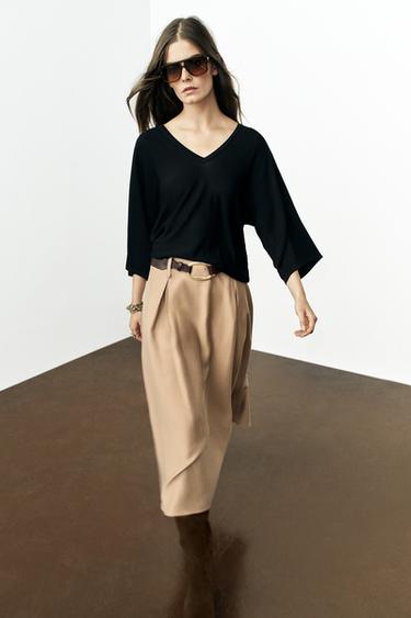 JUPE CAPE MI-LONGUE AVEC CEINTURE - Camel moyen de Zara - Image 0