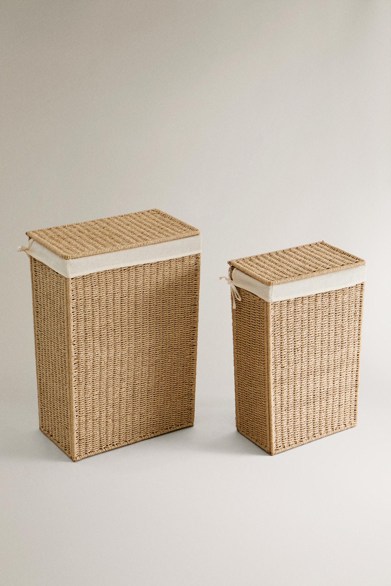 FABRIC-LINED LAUNDRY BASKET — Light beige