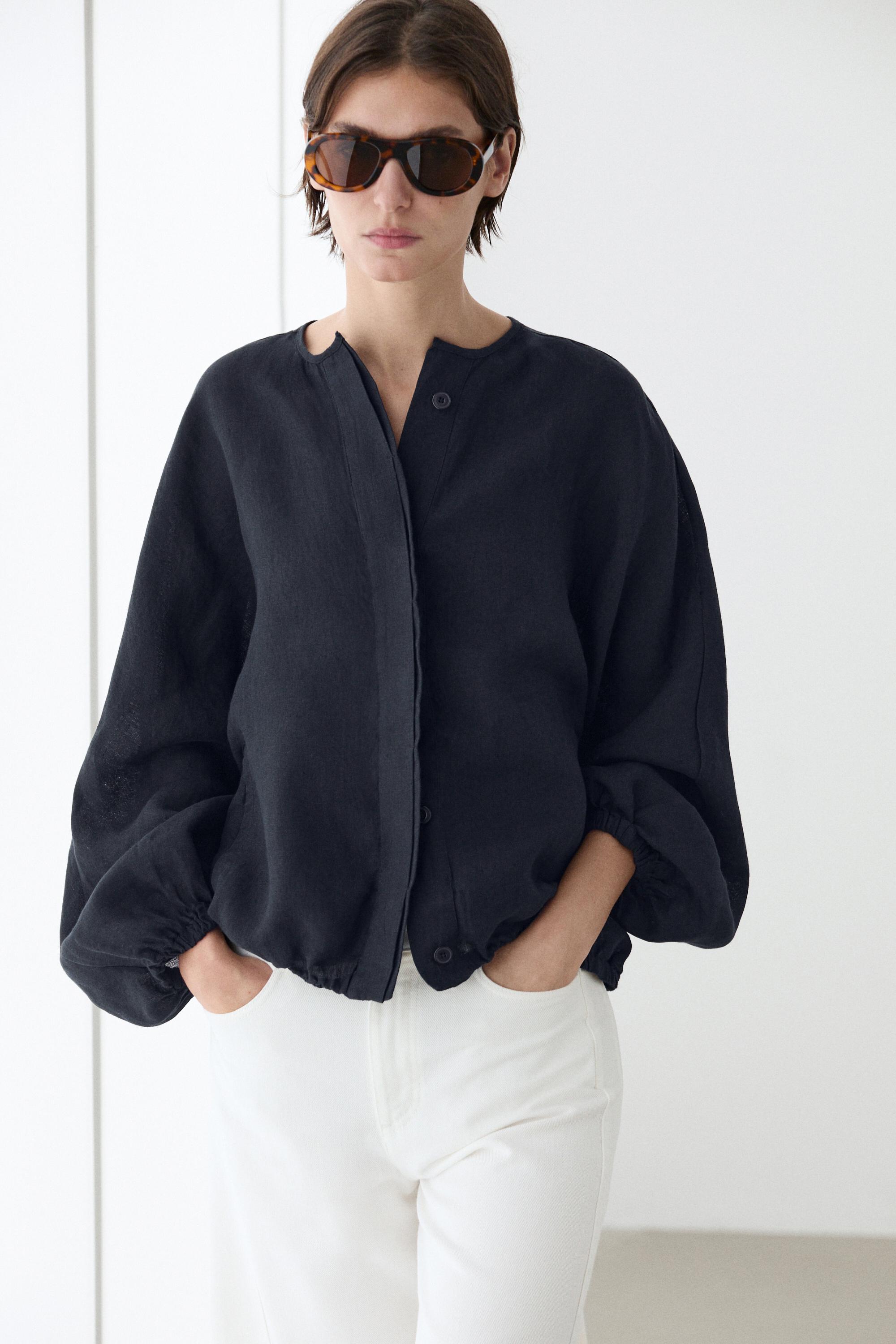 100% linen puff bomber jacket - Blue | ZARA United States