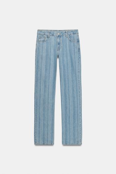 JEANS Z1975 스트레이트 로우라이즈 스트라이프 - Zara 미디움 블루