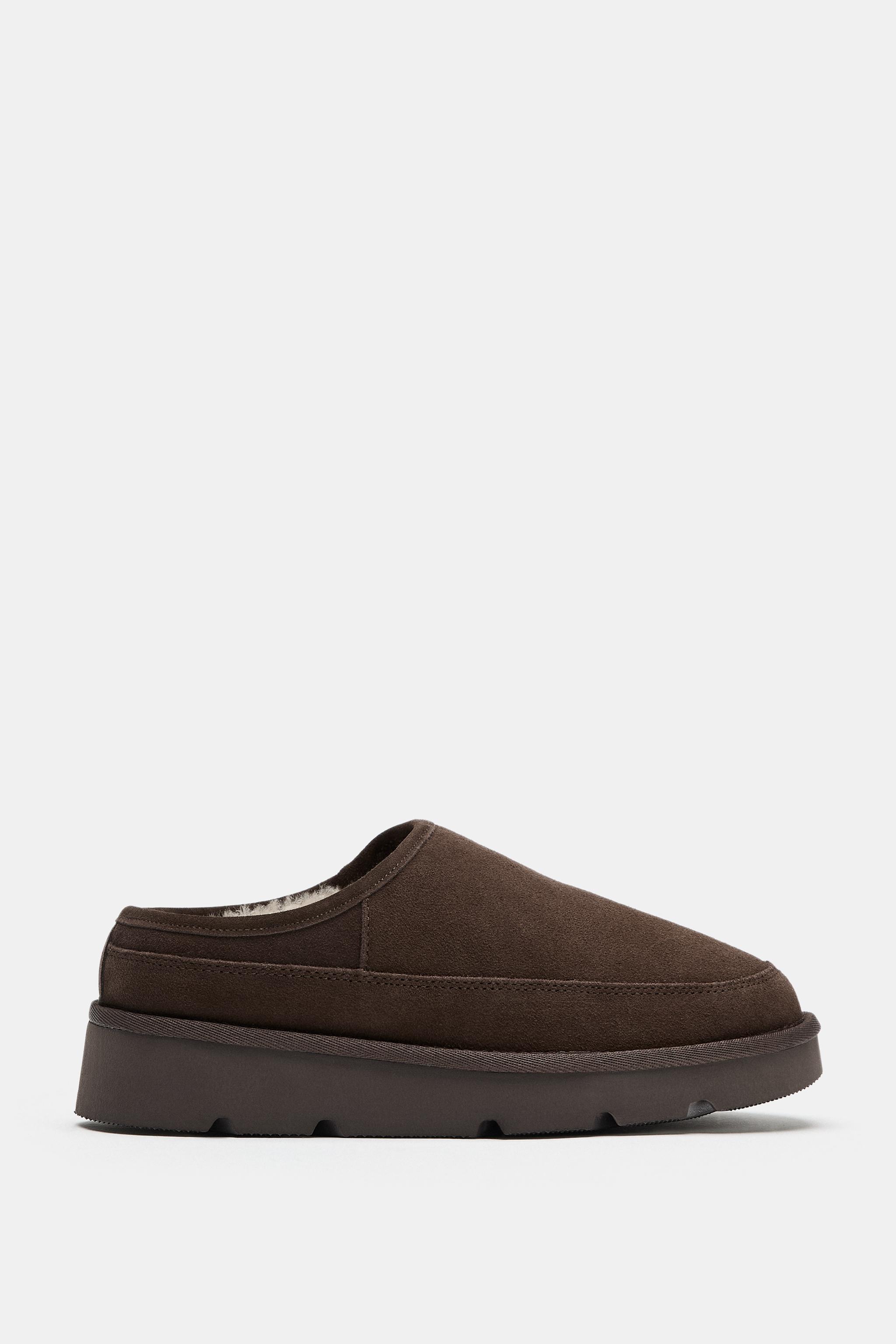 FAUX SHEARLING LINED LEATHER MULES