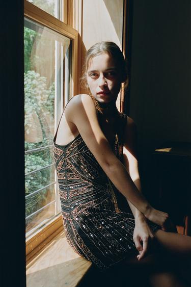 BEADED MINI DRESS - Black by Zara