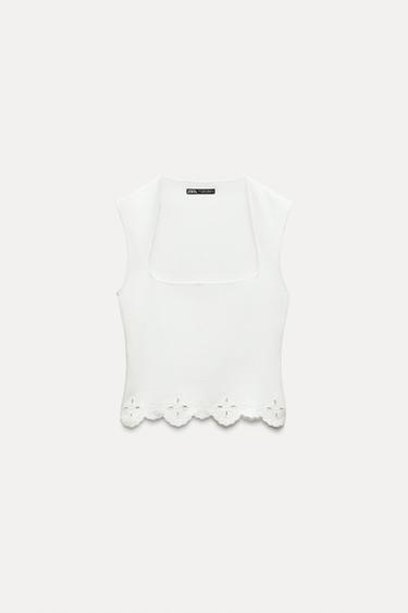 TOP ESCOTE CUADRADO PUNTO STRETCH - Blanco de Zara