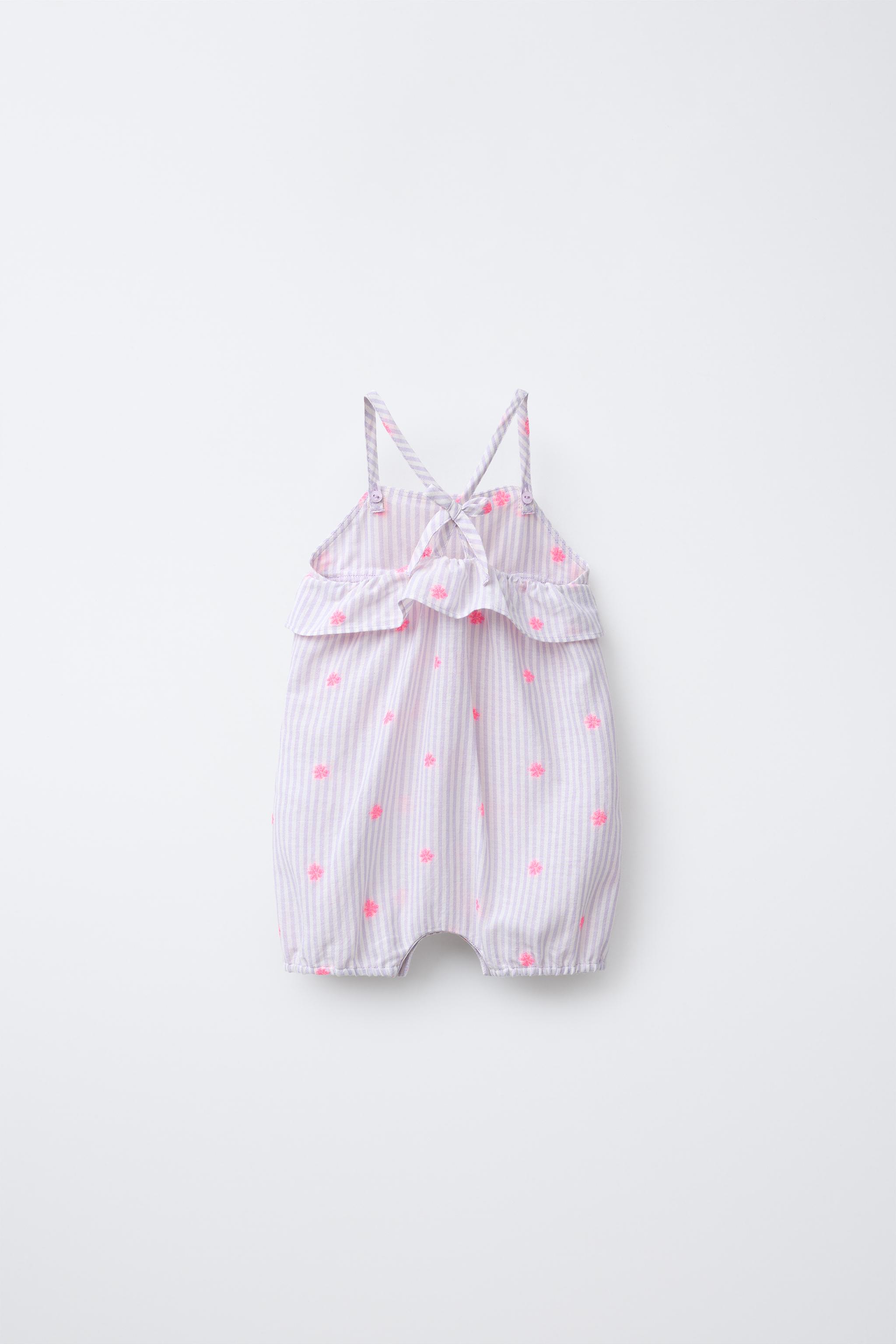 STRIPED ROMPER WITH EMBROIDERED FLOWERS - Light lilac | ZARA