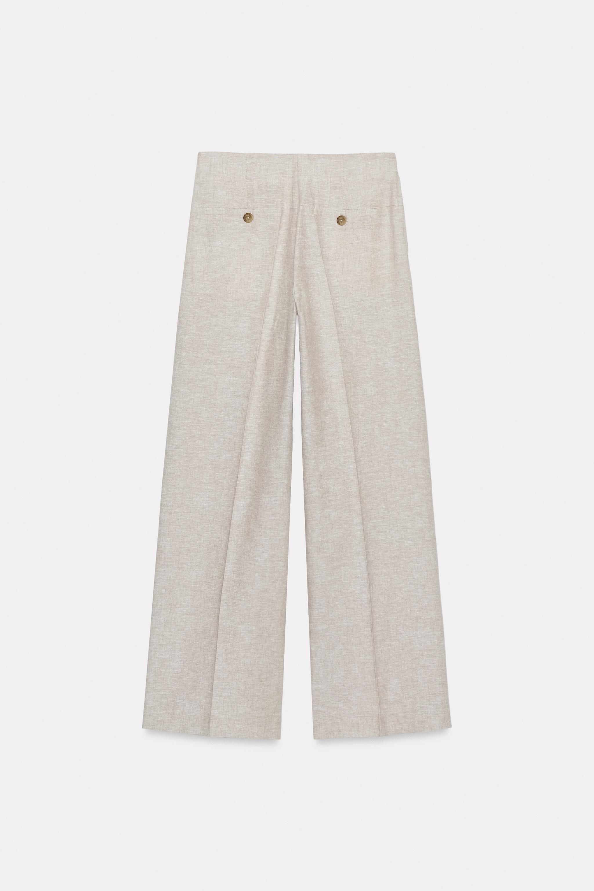 Zara Keten Kumaş Pensli Düz Paça Pantolon görsel 8