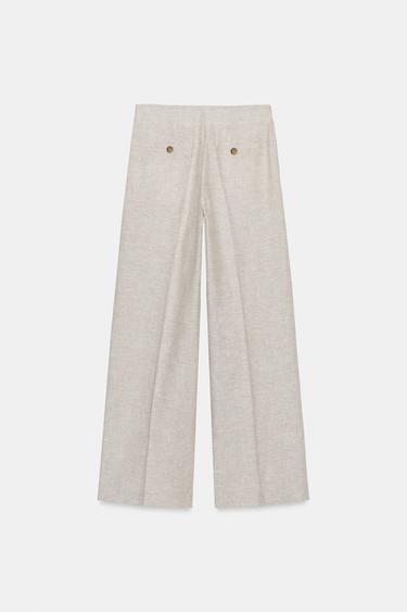 STRAIGHT-LEG LINEN BLEND DARTER TROUSERS - Sand / Marl by Zara - Image 7