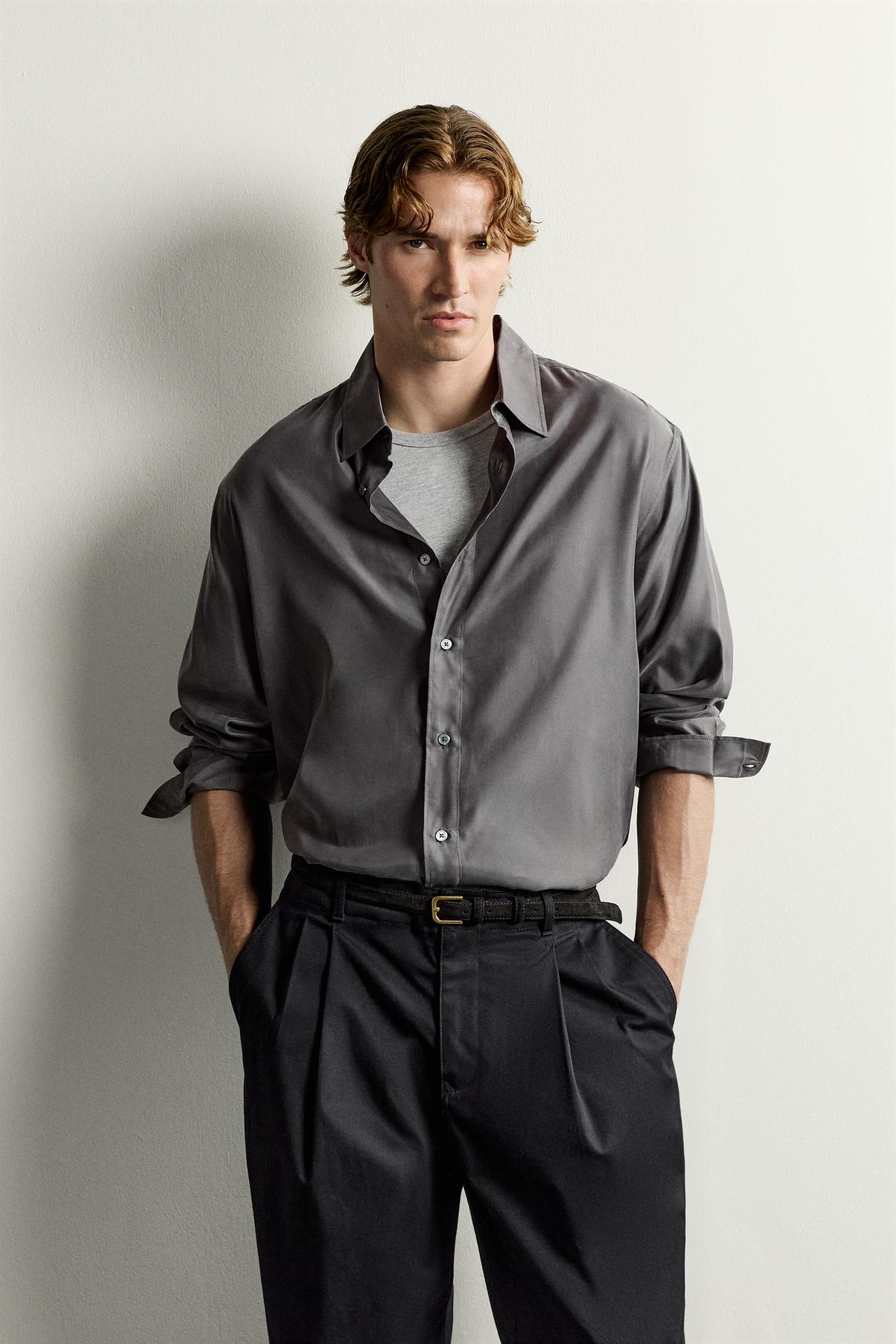 CUPRO BLEND FLUID SHIRT — Gray