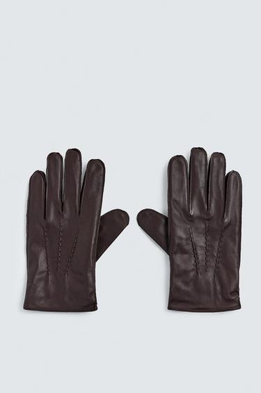 LEATHER GLOVES - Burgundy by Zara