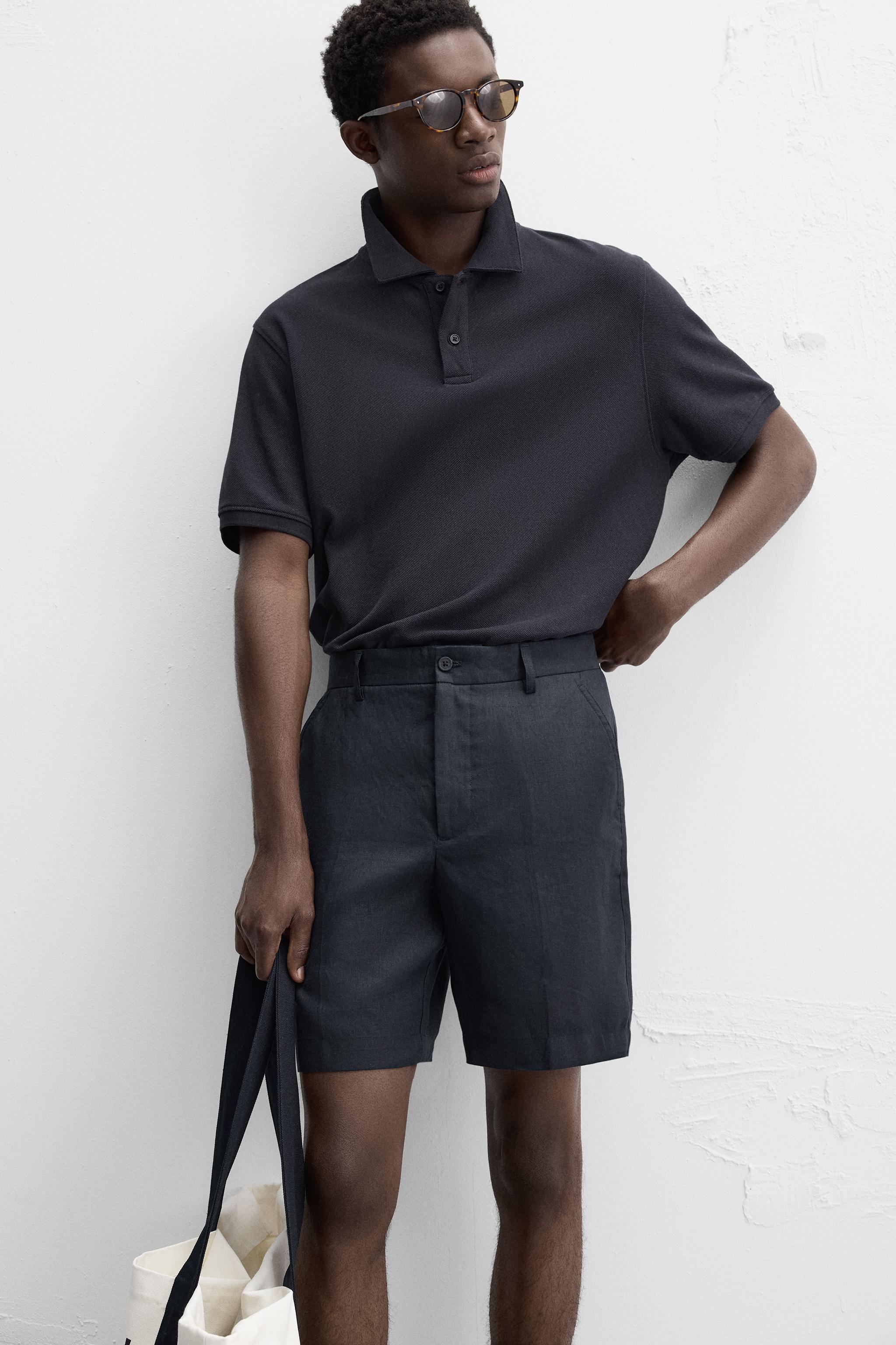 リネン・コットン混バミューダパンツ - ネイビーブルー | ZARA Japan